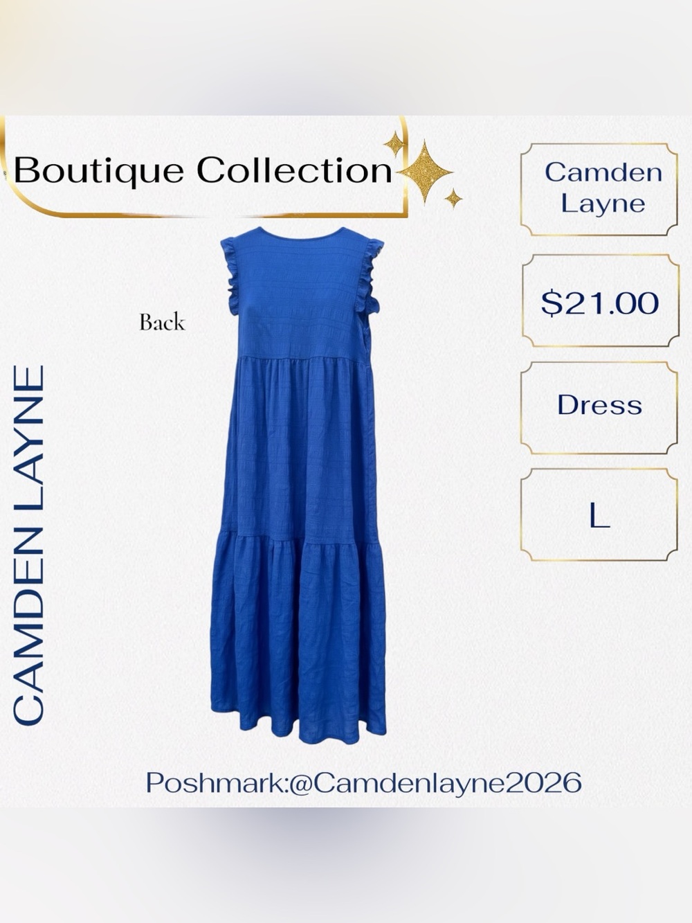 Vivid Blue V-Neck Tiered Maxi Dress - Picture 7 of 8